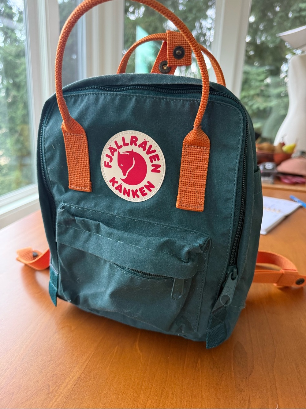 Fjällräven Kånken Mini Kids Backpack in Teal with Orange Accents